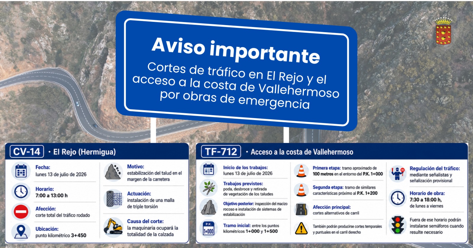 Imagen de El Cabildo informa de cortes de tráfico en El Rejo y el acceso a la costa de Vallehermoso por obras de emergencia